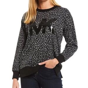 Michael Kors leopard cheetah print crew neck loose fit sweatshirt
